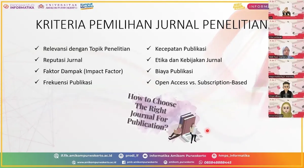Foto pendukung: WEBINAR “STRATEGI PEMILIHAN JURNAL PENELITIAN DAN TEKNIK SUBMIT ARTIKEL ILMIAH MELALUI OPEN JOURNAL SYSTEMS BAGI MAHASISWA FAKULTAS ILMU KOMPUTER – UNIVERSITAS AMIKOM PURWOKERTO”