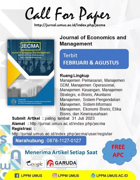 Sampul: Jurnal Eksklusif JECMA Membuka Kesempatan bagi Dosen, Praktisi, dan Mahasiswa untuk Menerbitkan Artikel Penelitian Terbaik