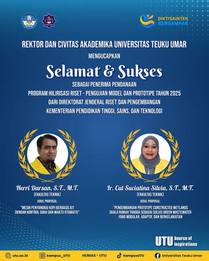 Sampul: Dua Dosen UTU Raih Pendanaan Bergengsi untuk Riset Inovatif Tahun 2025