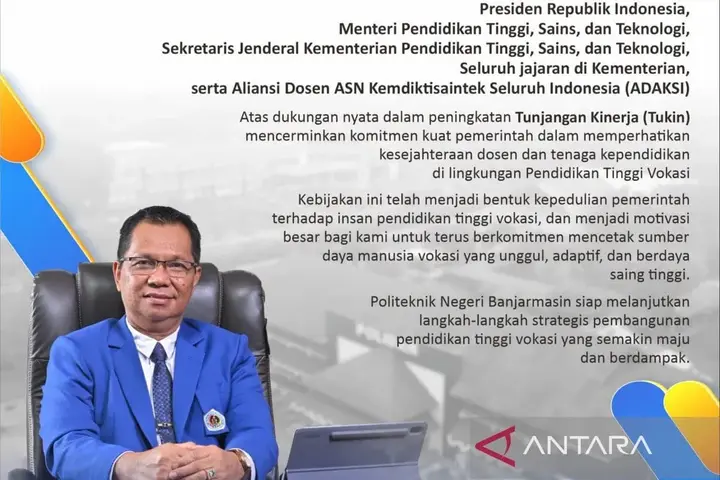Sampul: Pemerintah Naikkan Tukin Dosen, Direktur Poliban Apresiasi Komitmen Kesejahteraan Pendidikan Vokasi