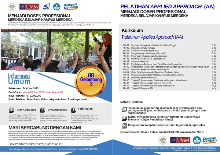 Sampul: Universitas Muhammadiyah Malang Selenggarakan Pelatihan Applied Approach Gelombang 3 untuk Dosen Swasta dan PNS